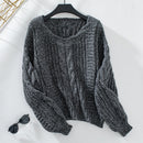 Katrin - Lässiger Strickpullover mit V Ausschnitt und Puffärmeln