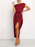 Lisbeth - Elegantes Wickelkleid mit Rundhalsausschnitt Taillengürtel und Seitenschlitz