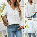 Emma - Langärmelige V Ausschnitt Pullover Mit Knöpfen