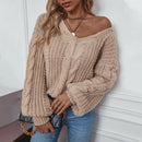 Katrin - Lässiger Strickpullover mit V Ausschnitt und Puffärmeln