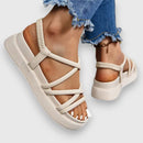 Josefine – Elegante flache Sandalen mit runder Spitze Gummiband und Fußgewölbeunterstützung