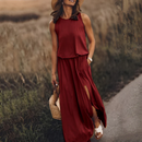 Adriana - Modisches ärmelloses Maxikleid mit Rundhalsausschnitt und Seitenschlitz
