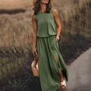 Adriana - Modisches ärmelloses Maxikleid mit Rundhalsausschnitt und Seitenschlitz
