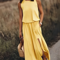 Adriana - Modisches ärmelloses Maxikleid mit Rundhalsausschnitt und Seitenschlitz