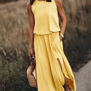 Adriana - Modisches ärmelloses Maxikleid mit Rundhalsausschnitt und Seitenschlitz