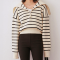 Anja - Lässiger Langarmpullover mit Streifenmuster und Halber Reißverschluss