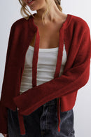 Jutta - Lässige Schleife vorne Strickjacke mit langen Ärmeln