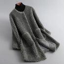 Maya - Langärmelige Rundhalsausschnitt Pelz Jacke Mit Taschen