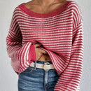 Laura - Langärmeliger schulterfreiPullover mit Streifenmuster