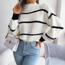 Ella - Langärmeliger Rundhalsausschnitt Gestreift Strickpullover
