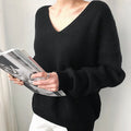 Yulia - Lässiger lockerer Pullover mit V Ausschnitt und langen Ärmeln