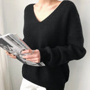 Yulia - Lässiger lockerer Pullover mit V Ausschnitt und langen Ärmeln