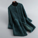 Maya - Langärmelige Rundhalsausschnitt Pelz Jacke Mit Taschen