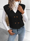 Larissa - Bequeme ärmellose Strickjacke mit V Ausschnitt und Knöpfen