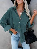 Emilia - Lässige Langarm Cordjacke mit Knöpfen und Taschen