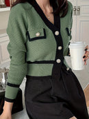 Elegante Strickjacke mit Kontrastsaum und KnÃ¶pfen fÃ¼r Damen | Amelia