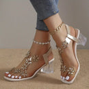 Leonie – Stilvolle transparente Sandalen mit offener Spitze und Blumenmuster und rutschfester Sohle
