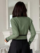 Elegante Strickjacke mit Kontrastsaum und KnÃ¶pfen fÃ¼r Damen | Amelia