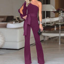 Amelie – Eine Schulter Schlanke Passform Jumpsuit mit offenen Ärmeln für einen modernen Look
