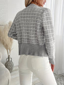 Schicker Grau karierter Strick-Cardigan mit Knopfleiste für Damen | Victoria