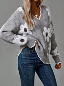 Clara - Lässiger V-Ausschnitt Pullover mit Blumenmuster und langen Ärmeln