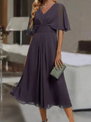 Mabel – Elegantes Midikleid Mit V Ausschnitt Und Halblangen Ärmeln