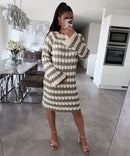 Luise - Lang Ärmel Gestreift Stricken Kleid