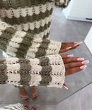 Luise - Lang Ärmel Gestreift Stricken Kleid