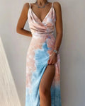 Birga – Elegantes ärmelloses Maxikleid mit V Ausschnitt Seitenschlitz und Spaghettiträgern