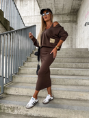 Frida - Ärmellos Kleid Langärmelig Kapuze Pullover Zweiteiliges Set