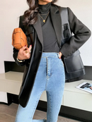 Lina - Langärmelige Reverskragen Gürtel Jacke Mit Taschen