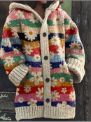 Lina - Einzigartiges Muster Langärmelig Hoodie mit Knopf und Taschen