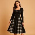 Lilia – Modisches Karomuster Kleid mit V Ausschnitt und langen Ärmeln