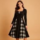 Lilia – Modisches Karomuster Kleid mit V Ausschnitt und langen Ärmeln
