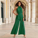 Zaniya – Ärmelloser Jumpsuit mit weitem Bein Plissee Entwerfen und Gürtel Taille
