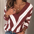 Each - V Ausschnitt Langärmelig Gestreifter Strickpullover