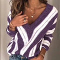 Each - V Ausschnitt Langärmelig Gestreifter Strickpullover