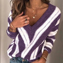 Each - V Ausschnitt Langärmelig Gestreifter Strickpullover