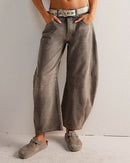 Falina - Stylische locker sitzende Hose mit Taschen und Knopf