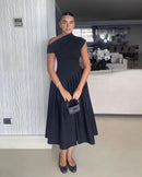 Bertha - Eine Schulter Plissiert Lang Maxikleid