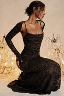 Erika - Elegantes Kleid mit langen Ärmeln Kordelzug in der Taille und verstellbarem Rückenverschluss