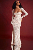Erika - Elegantes Kleid mit langen Ärmeln Kordelzug in der Taille und verstellbarem Rückenverschluss