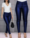 Zarina – Lässige Hohe Taille Schlanke Passform Hose mit Reißverschluss und Taschen