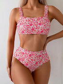 Jasmin – Elegantes Hohe Taille Bikini Satz mit Top im Blumendruck