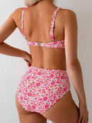 Jasmin – Elegantes Hohe Taille Bikini Satz mit Top im Blumendruck
