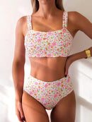 Jasmin – Elegantes Hohe Taille Bikini Satz mit Top im Blumendruck