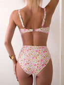 Jasmin – Elegantes Hohe Taille Bikini Satz mit Top im Blumendruck