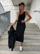 Frida - Ärmellos Kleid Langärmelig Kapuze Pullover Zweiteiliges Set