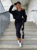 Frida - Ärmellos Kleid Langärmelig Kapuze Pullover Zweiteiliges Set