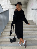 Frida - Ärmellos Kleid Langärmelig Kapuze Pullover Zweiteiliges Set